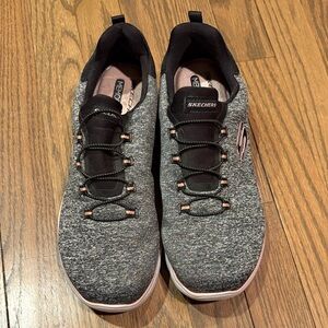 Skechers Gray Knit Slip-On Sneakers with Pink Trim